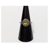 Vermeil/.925 Sterl Green Stone w/Diam Accent Ring