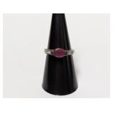 .925 Sterl Oval Pink Stone Ring Sz 7