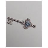 .925 Sterl Blue Stone Key Pendant w/Diam Accents