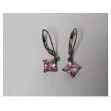 .925 Sterl Pink Stone Lever Back Earrings
