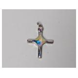.925 Sterl Iridescent Stone Cross Pendant