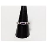 .925 Sterl Purple/CZ Stone Ring Sz 9