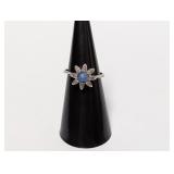 .925 Sterl Flower Ring w/Diamond Accents Sz 6