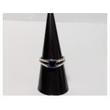 .925 Sterl Blue Center Stone Ring Sz 8