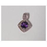.925 Sterl Purple Stone/Diam Pendant