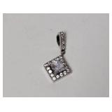 .925 Sterl Square Clear Stone Pendant