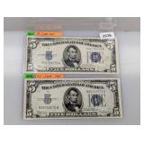 (2) 1934 $5 Silver Certificates