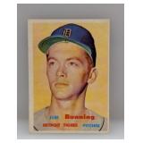 1957 Topps #338 Jim Bunning (RC) HOF Tigers Stain