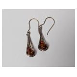 .925 Sterl Amber Stone Dangle Earrings