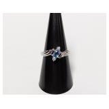 .925 Sterl Blue Gemstone & Clear Accents Ring Sz