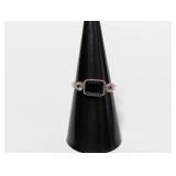 .925 Sterl Black Stone w/Accents Ring Sz 7.5