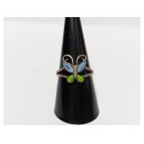 .925 Sterl Multi Gem Butterfly Ring Sz 9
