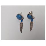 .925 Sterl Blue Lapis Earrings w/Feather
