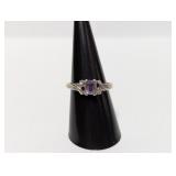 .925 Sterl Purple Avon Ring w/Diam Accents Sz 8
