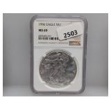 NGC 1996 MS69 1oz .999 Silv Eagle $1