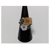 .925 Sterl Dual Carved Flower Ring Sz 7 (broken)