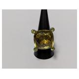 .925 Sterl Large Faceted Yellow Stone Sz 9