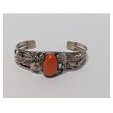 .925 Sterl Ornate Floral Motif Oval Gem Cuff