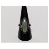 .925 Sterl Oval Green Cabochon Ornate Band Sz 10