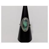 .925 Sterl Oval Turquoise Split Shank Ring Sz 7.5