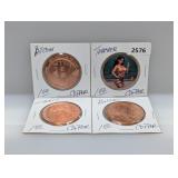 (4) Mixed Lot of 1oz .999 Copper Rounds
