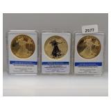 (3) 24K Gold Layered Gold Eagle Replicas
