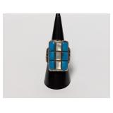 .925 Sterl Band w/Turq Tiled Inlay Sz 8