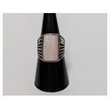 .925 Sterl Rectangular Pink Stone Ring Sz 8
