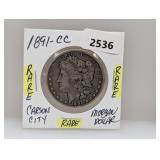 Rare 1891-CC 90% Silv Morgan $1 Dollar
