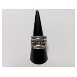 .925 Sterl Wide Band w/Beaded Center Detail