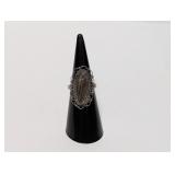 .925 Sterl Ornate Oval Abalone Ring Sz 6