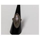 .925 Sterl Shell Inlay Beaded Frame Ring Sz 7