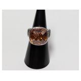 .925 Sterl Cushion Cut Orange Stone Ring Sz 6