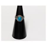 .925 Sterl Turq Cabochon Split Shank Ring Sz 4.5