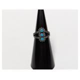.925 Sterl Turq Trio Stone in Ornate Band Sz 4.5