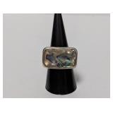 .925 Sterl Rectangular Abalone Stone Ring Sz 8
