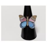 .925 Sterl Multicolor Enamel Butterfly Ring Sz 7