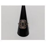 14K/.925 Sterl Ornate Dark Stone/Diam Ring Sz 9