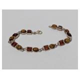 7" .925 Sterl Amber Stone Link Bracelet