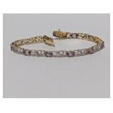 7" Vermeil/.925 Sterl Purple Stone/Diam Bracelet