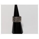 .925 Sterl Wide Floral Scrollwork Band w/Hematite