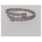 .925 Sterl Elegant Clear Gem Geometric Hinged
