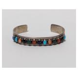.925 Sterl Multi Color Oval Stone Cuff Bracelet