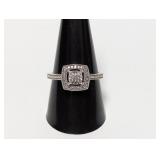 .925 Sterl Square Halo Diam Accent Ring Sz 10