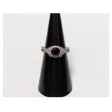 .925 Sterl Halo Ring w Dark Center Stone Sz 5.5