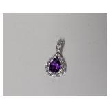 .925 Sterl Purple Stone/Clear Teardrop Pendant