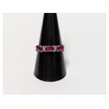 .925 Sterl Pink Three Stone Ring Sz 9