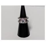 .925 Sterl Dbl Band Clear Stone Ring Sz 6