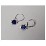 .925 Sterl Blue Stone Halo Lever Back Earrings