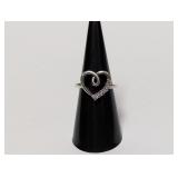 .925 Sterl Heart Ring W/Diam Accents Sz 7